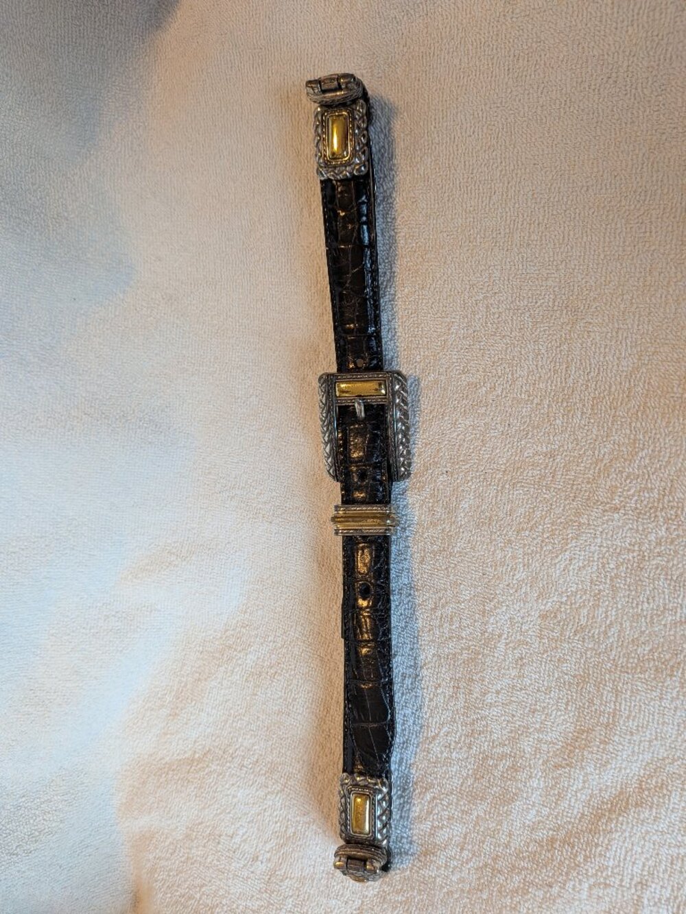 Brighton Brown Embossed Leather Belt Two-tone Hardware Hinged Belt Medium